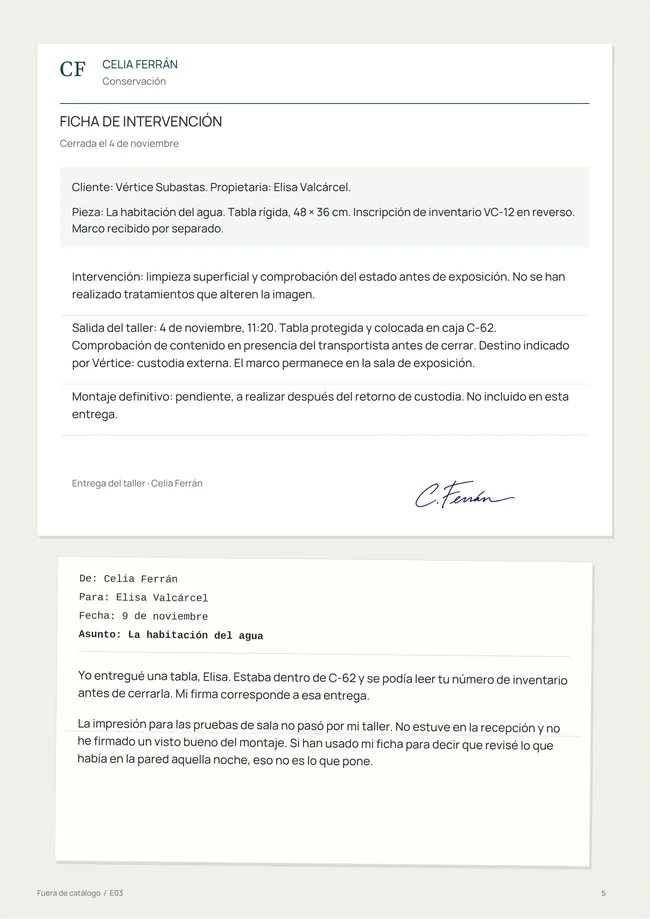 Muestra real de un documento inicial de Fuera de catálogo, sin solución