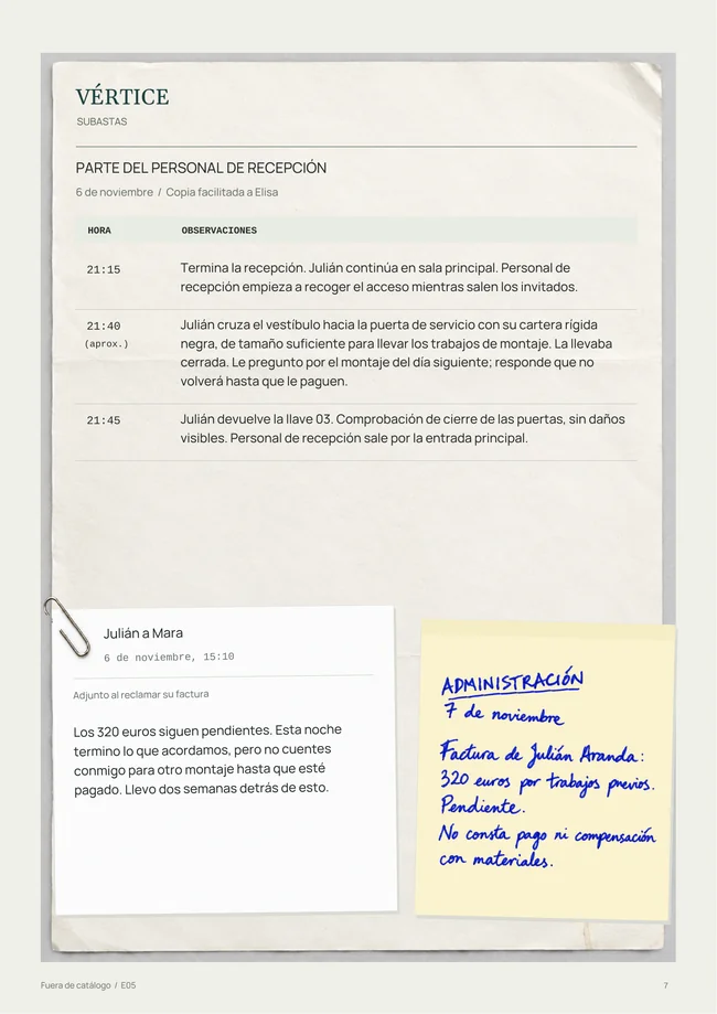 Muestra real de un documento inicial de Fuera de catálogo, sin solución